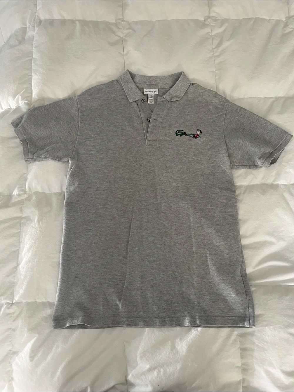 Lacoste Gray Polo w/ RARE Crocodile and pigpen snoopy Charlie Brown - Picture 2 of 7